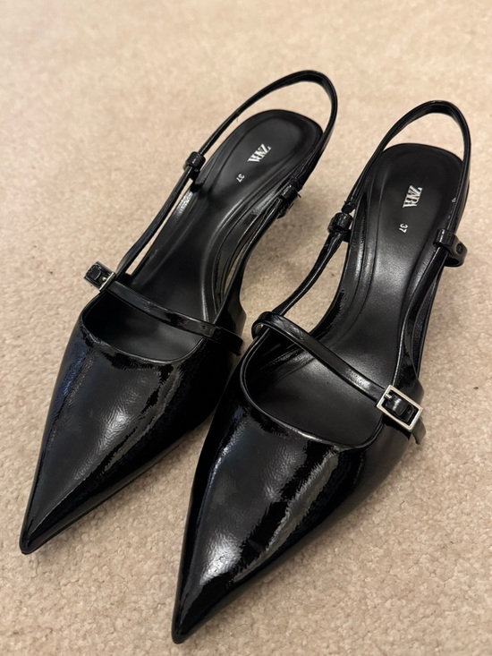 Zara Shoes - Zara Black Patent Pointed Slingback Flats with Strap